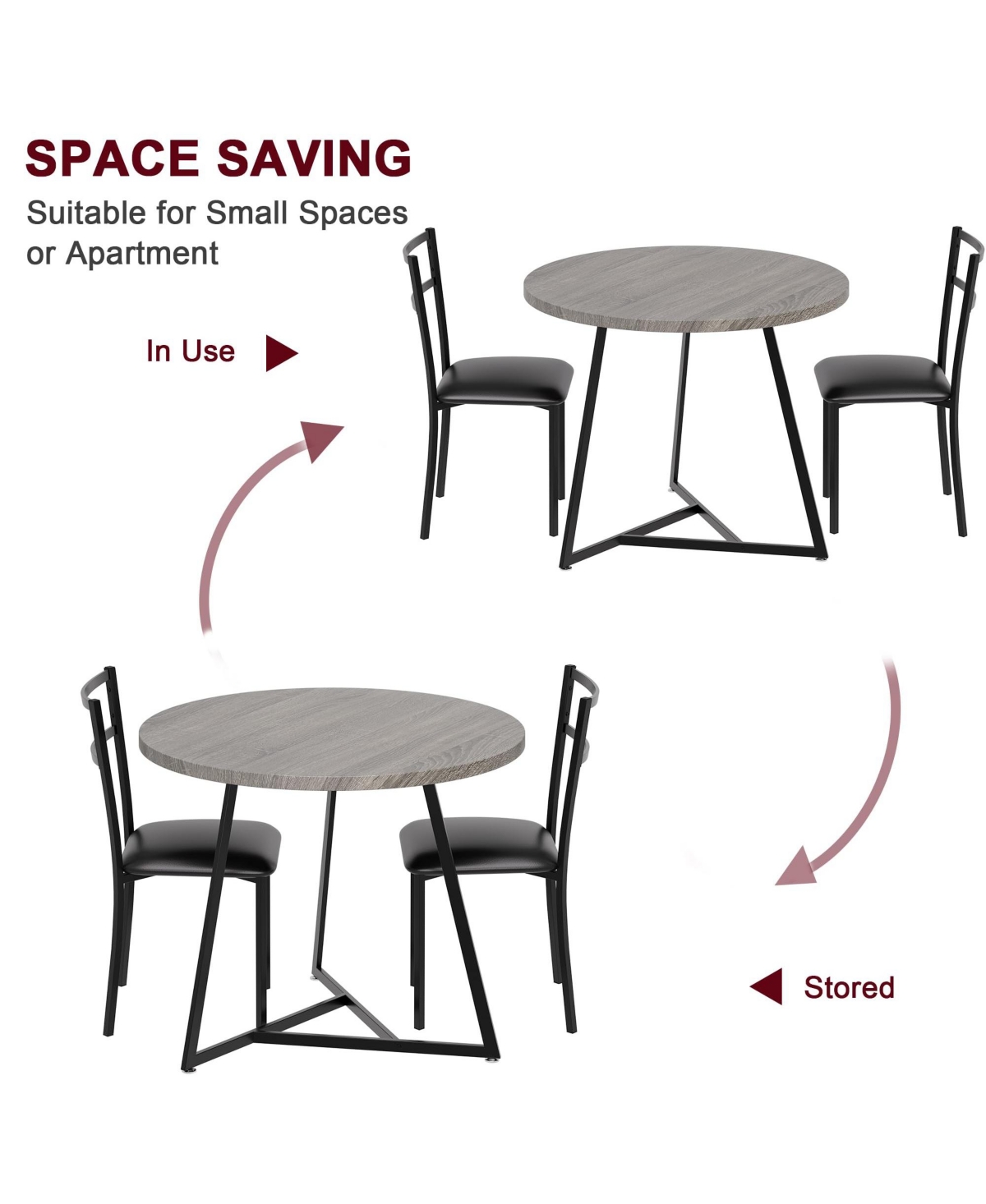 gaomon Dining Table Set for 2, Round Kitchen and Chairs Modern Room with 2 Metal Wood