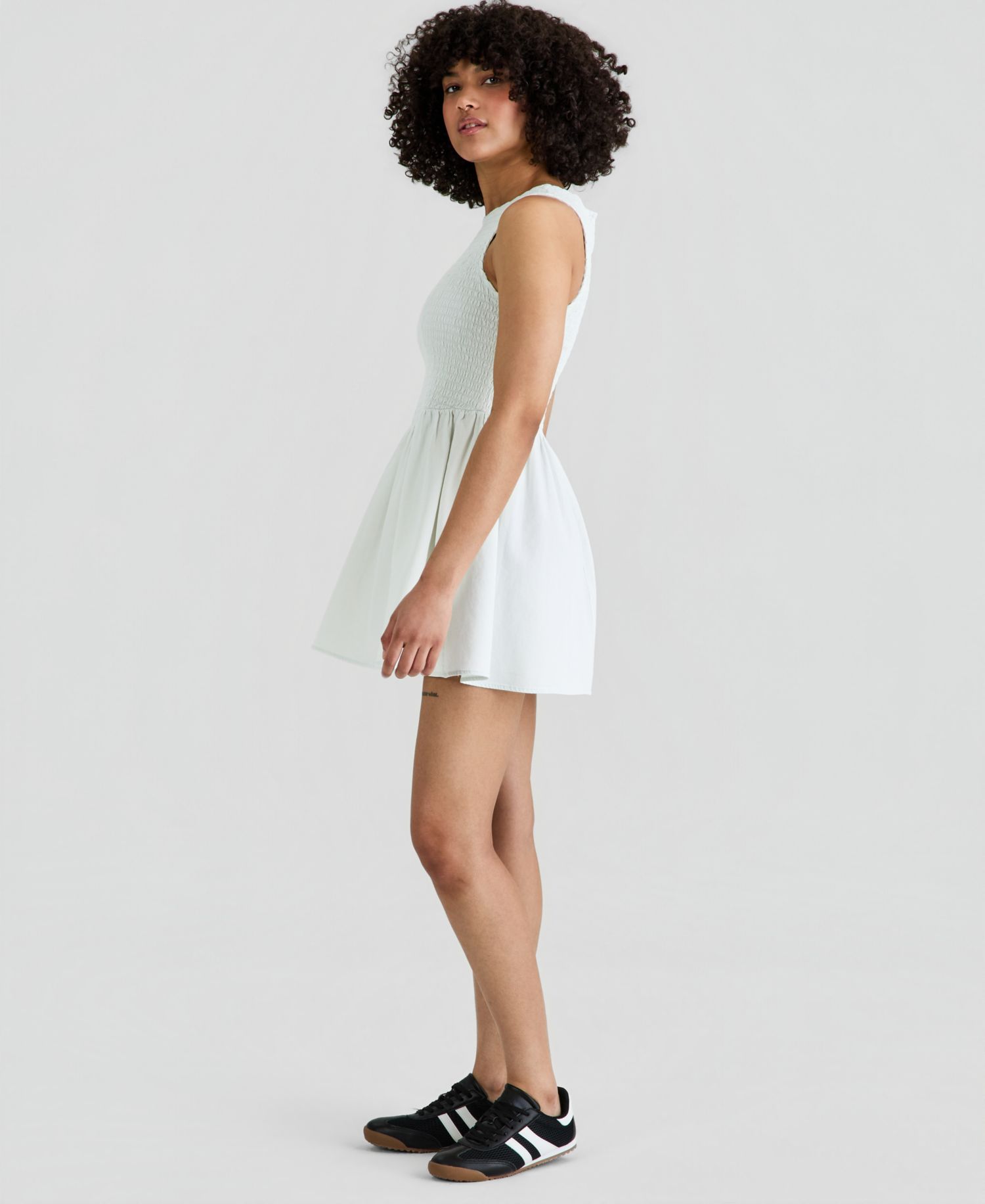 Women's Smocked Bodice Cotton Mini Dress