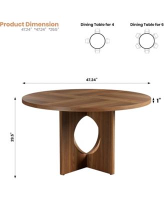 Round Dining Table, 47inch Kitchen Table for 4-6 People, Round Dining Table with Wooden Base Kitchen Tables for Dining Room, Kitchen, Living