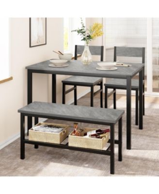 Dining Table Set for 4 with Chairs & Bench, Modern Small-Space Kitchen Table, Metal Frame, Storage Rack