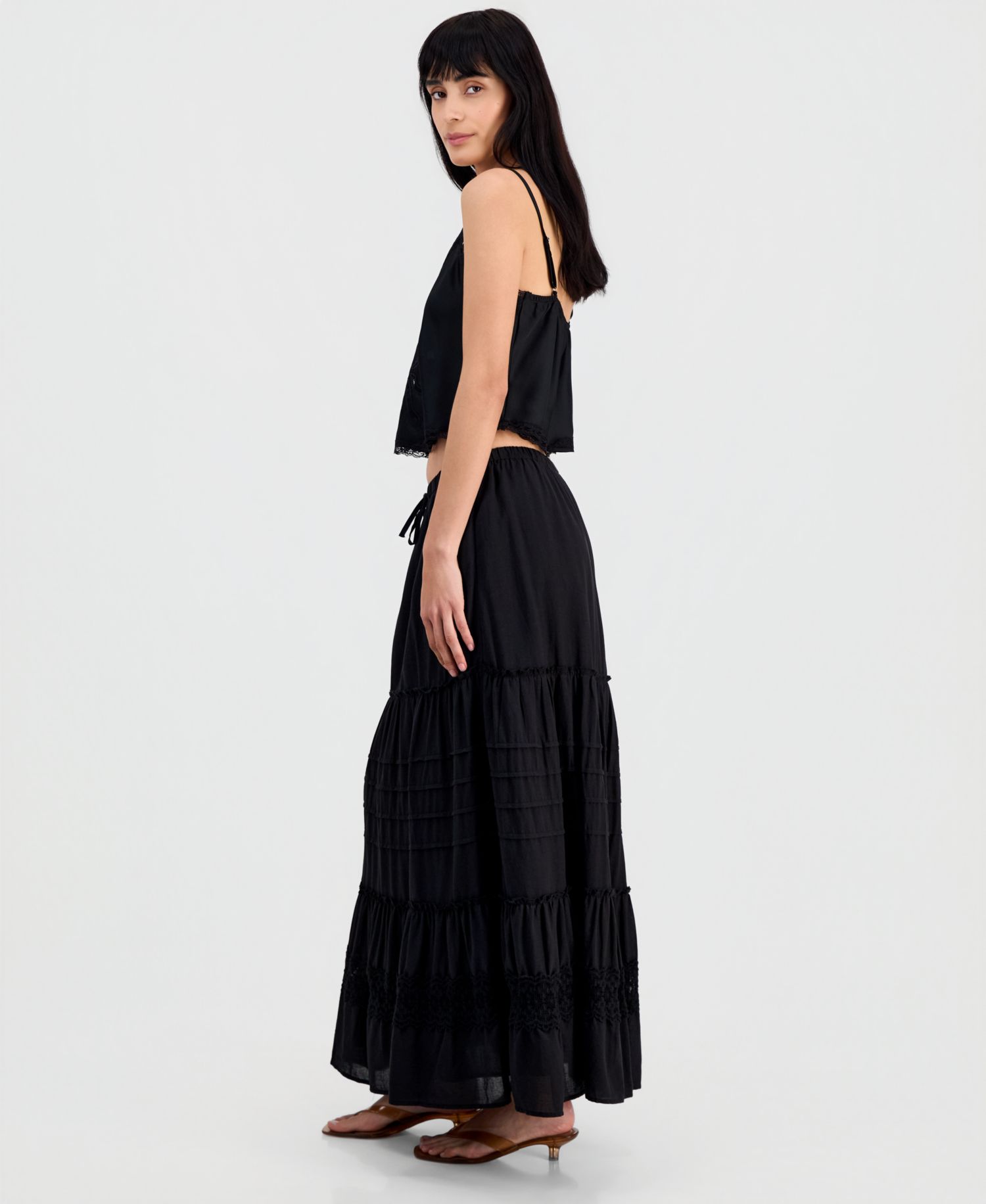 Women's Cotton Tiered Tie-Waist Maxi Skirt