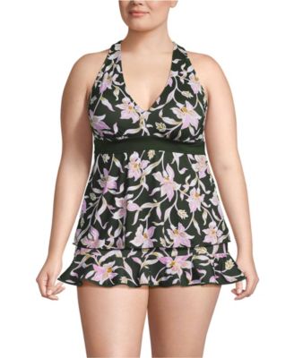 Plus Size V-Neck Racerback Flutter Tankini Top