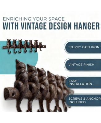 Cast Iron Wall Hook Rack with 7 Hooks - Rustic Decor for Coats, Hats, Keys