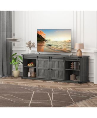 Farmhouse TV Stand for 75 Inch TV, Entertainment Center with Storage Cabinets and Sliding Barn Doors