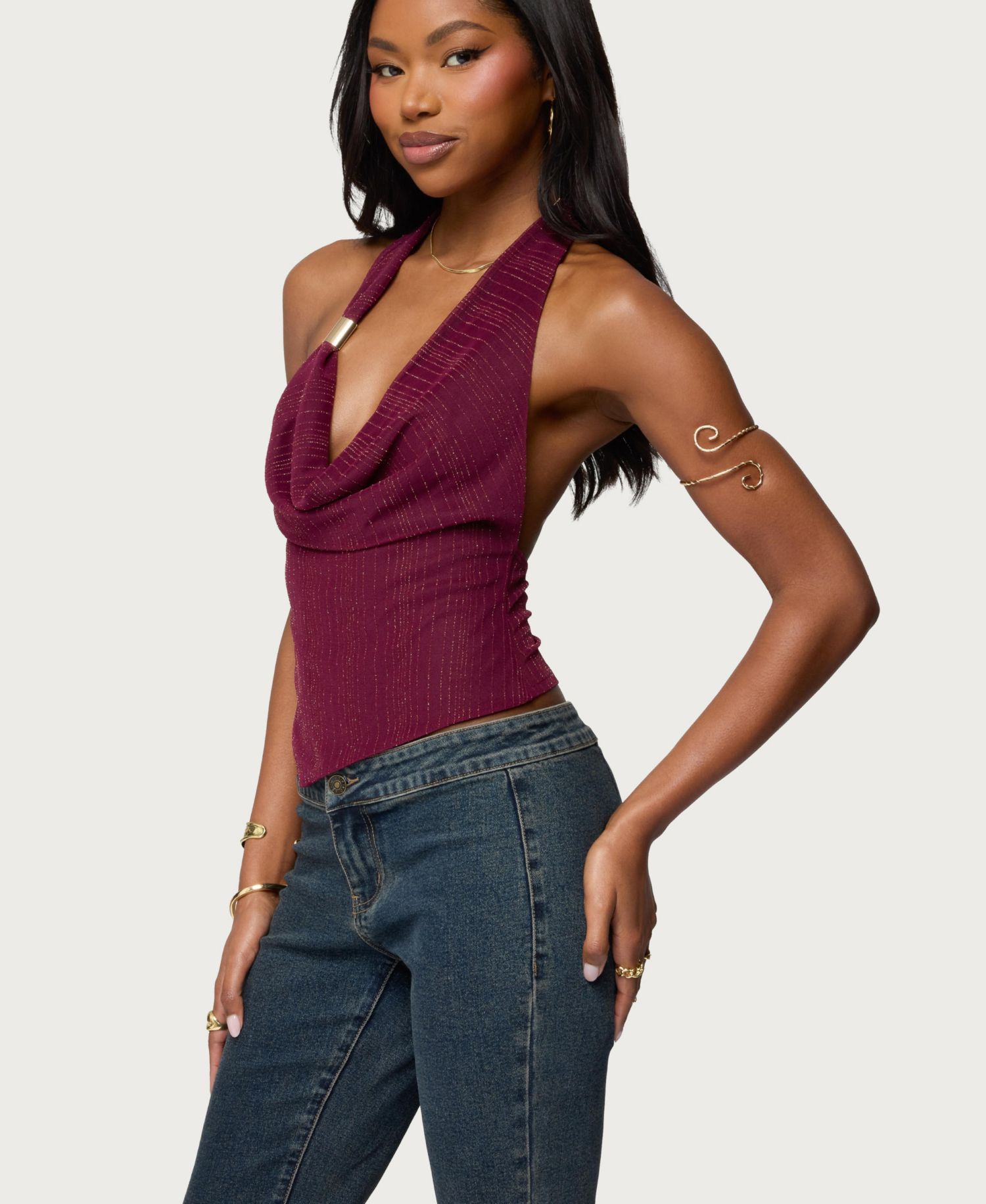 Women's Mimi Asymmetric Textured Mesh Halter Top