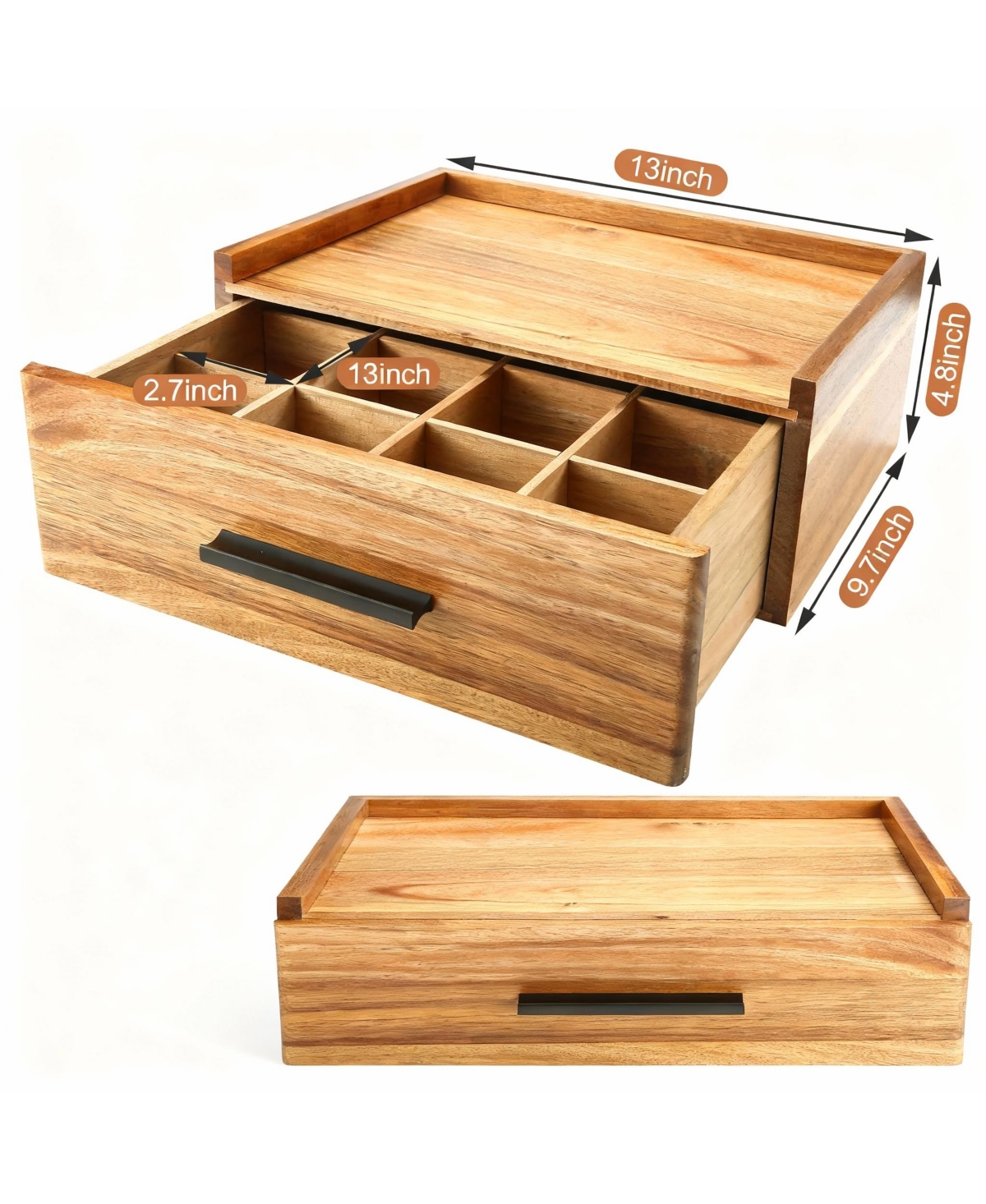 Yigii 12-Compartment Wood Tea Bag Organizer with Drawer