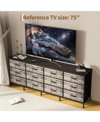 70" Bedroom Dresser with 12 Fabric Drawers, Extra-Wide Storage Chest & TV Stand for 65–80" TVs with Built-In Charging Station