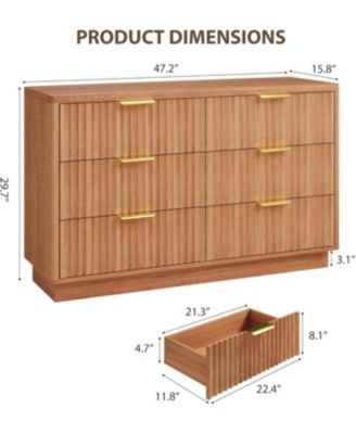 Modern 6 Drawer Dresser for Bedroom, 47 in Wood Chest of Drawers, Compact Nursery Dresser Storage Cabinet