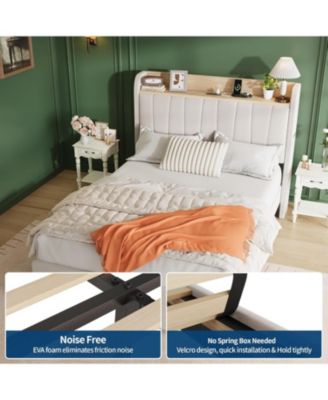 Bed Frame with Storage Headboard, Wooden full Bed Frame with Charging Station, Metal Platform BedFrame with Large Drawers