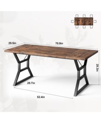70.9 in Large Dining Room Table for 6, Rectangular Kitchen Table with Heavy Duty Metal Legs, Farmhouse Wooden Dining Table for Big Family