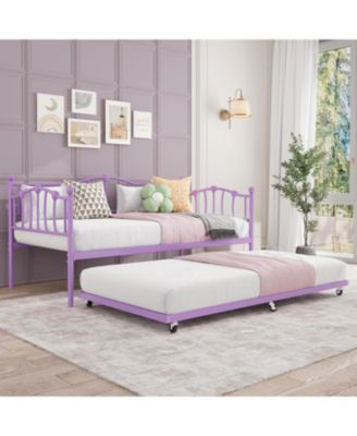 Daybed with Trundle, Metal Sofa Bed Frame with Steel Slat Support, Space-Saving Furniture for Living Room, Bedroom.