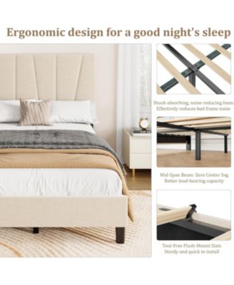 Bed Frame with Headboard Adjustable, Linen Upholstered Bed with Headboard, Mattress Foundation with Wooden Slats