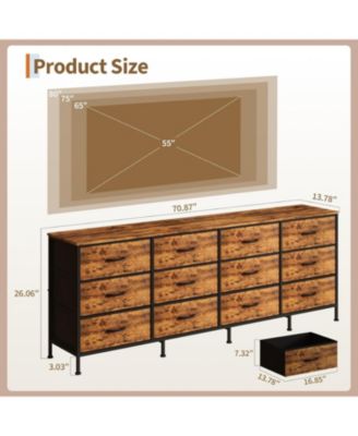 70 Inch Dresser for Bedroom, TV Stand for 65, 75, 80 Inch TV, 12 Fabric Drawer Long Dresser, charging Station