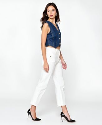 Women's V-Neck Button-Front Angled Hem Denim Vest