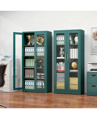 Tempered Glass Cabinet, Thickened Metal, Storage & Display, Safety Lock, Easy Assembly