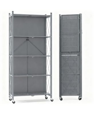 5-Tier Folding Metal Shelf, No Tools, 2 Modes, Heavy Duty