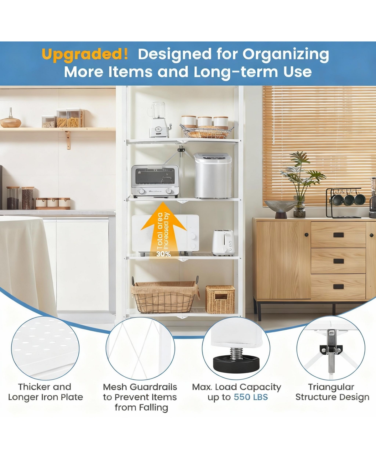 Yigii 5-Tier Folding Metal Shelf, No Tools, 2 Modes, Heavy Duty