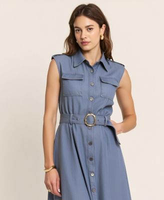 Women's Belted A-Line Midi Dress