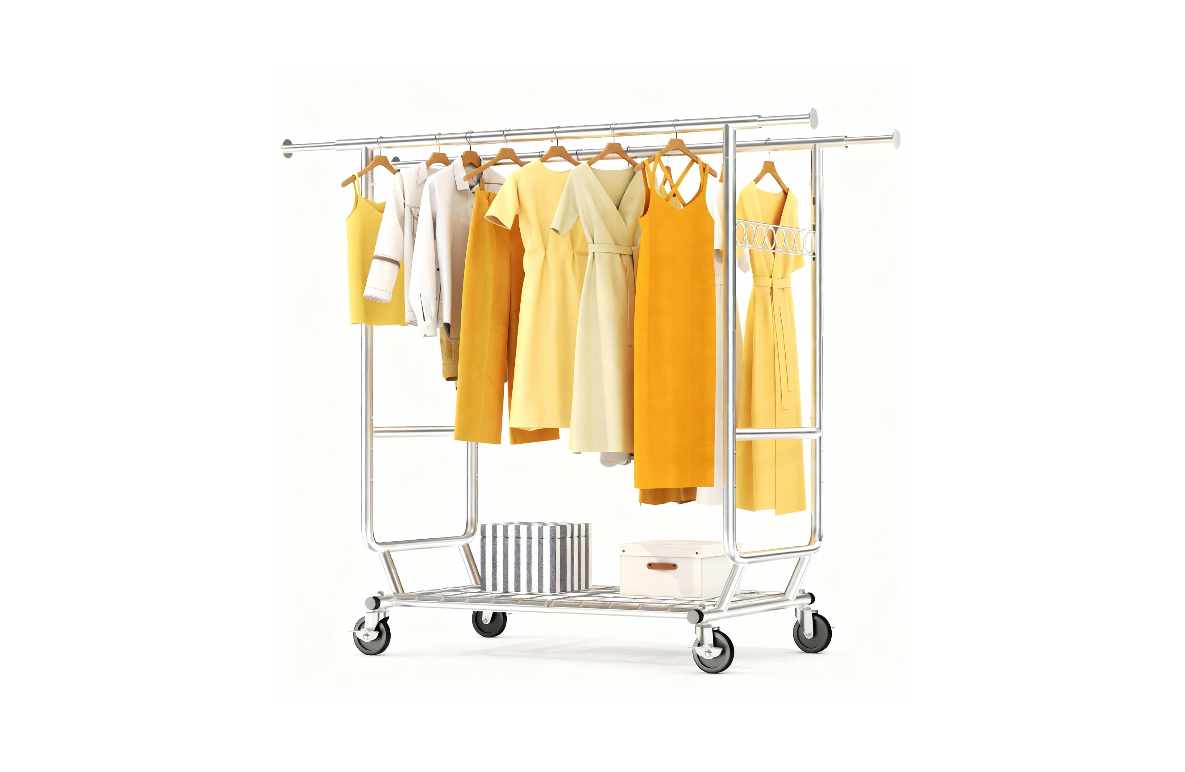 Yigii Adjustable 3-in-1 Metal Garment Rack with Storage Basket and Wheels