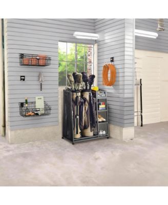 Heavy Duty Metal Golf Rack with 2 Bag Capacity, 3 Shelves & Adjustable Feet