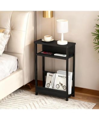 Narrow Side Table with Storage Shelf, 3-Tier Slim End Table with Magazine Holder, Modern Sofa Thin Tables