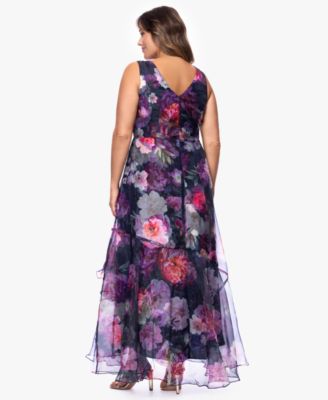 Plus Size V-Neck Printed Ball Gown Dress