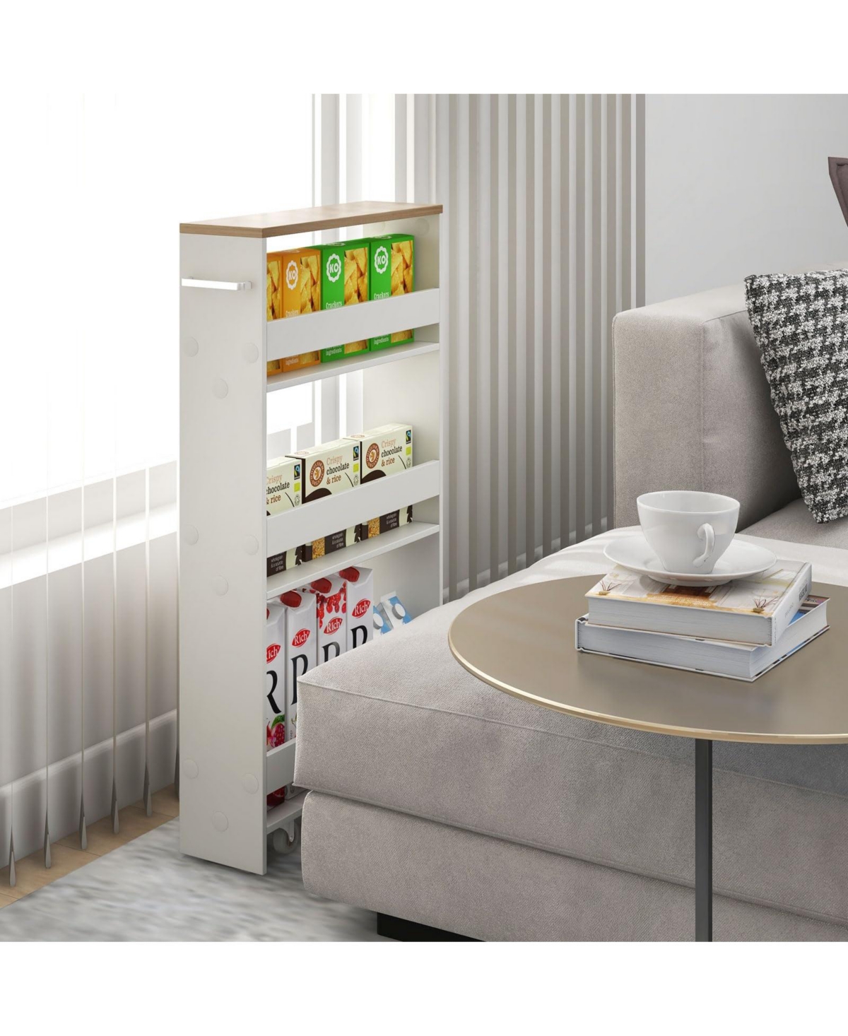 Volenca Slim Kitchen Storage Cart with Handle, Mobile Rolling Shelving Organizer