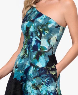 Petite Printed One-Shoulder Ball Gown Dress