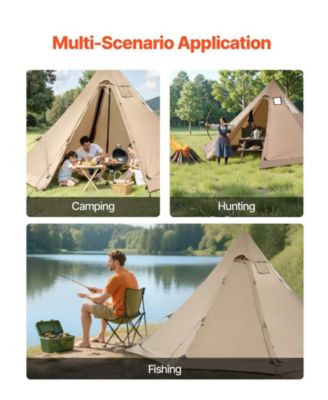 Hot Tent for 4-6 Persons, Waterproof Canvas Tipi Tent with Stove Jack, Lightweight 4-Season Shelter, L Size