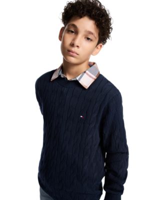 Boys' 8-20 Cable Crewneck Sweater