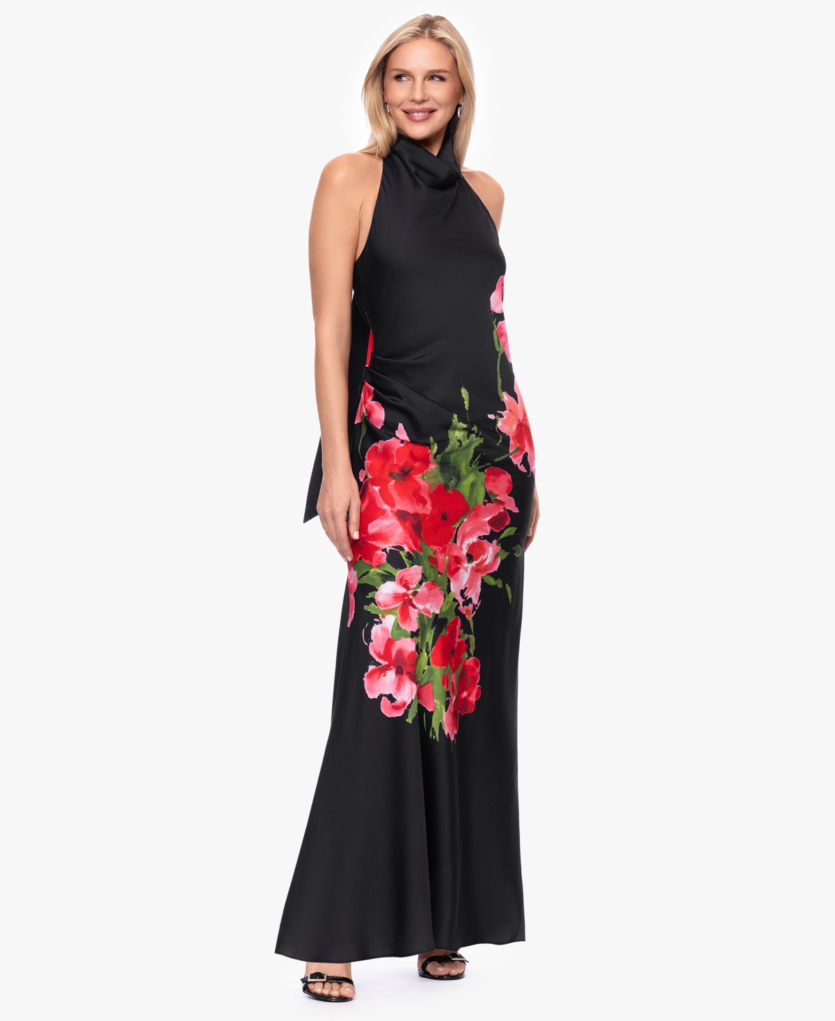 Betsy & Adam Women's Halter Floral Print Ball Gown
