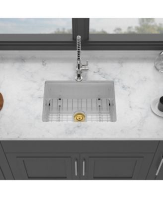 huluwat Undermount Single Bowl Porcelain Ceramic Kitchen Sink Dual Mount White Ceramic Rectangular Deep Basin