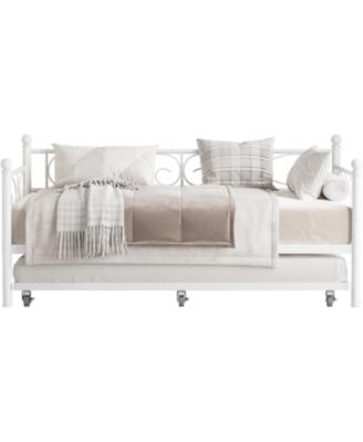 Heavy Duty Metal Twin Daybed with Pull Out Trundle, Modern Bed Frame with Headboard, Sturdy Steel Slats, No Box Spring Needed