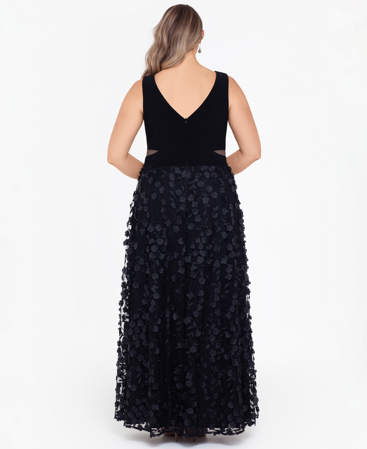 Xscape Plus-Size V-Neck Sleeveless Ball Gown