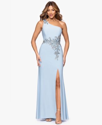 Petite One-Shoulder Applique Ball Gown