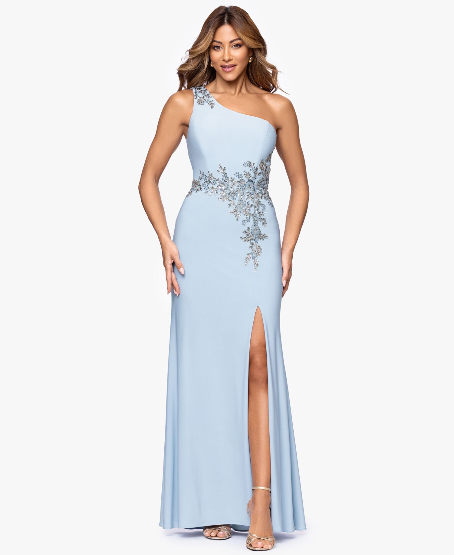 Petite Appliqu&eacute; One-Shoulder Gown