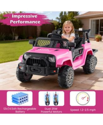 Kids 12V Ride On Car Truck with Trailer, Battery Powered Ride On Toy