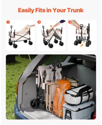 2-in-1 Foldable Wagon Cart Converts to Bench, Adjustable Handle, for Shopping Camping Gardening