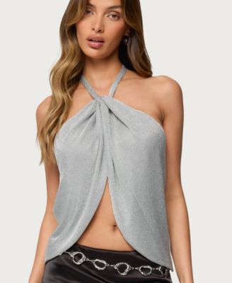 Women's Stasia Sparkly Knit Split Front Top