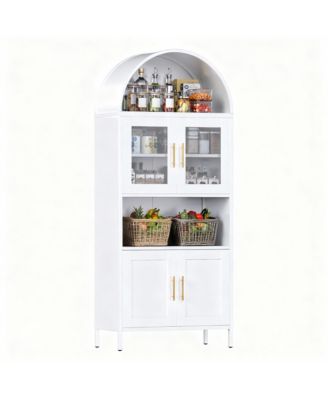 Metal Arched Kitchen Cabinet 4 Doors - Glass & Metal, Adjustable Shelves, Moisture-Proof