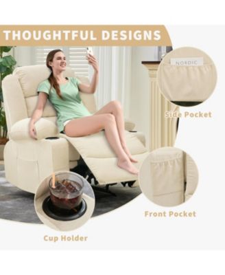 Recliner Chair, Comfy Overstuffed Chair with 3 Reclining Positions, 2 Side Pockets, 2 Front Pockets, Cup Holder