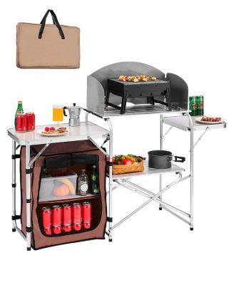 Outdoor 2-Tier Kitchen Cook Table with Zippered Bag, Portable Folding Table for BBQ, Party and Camping