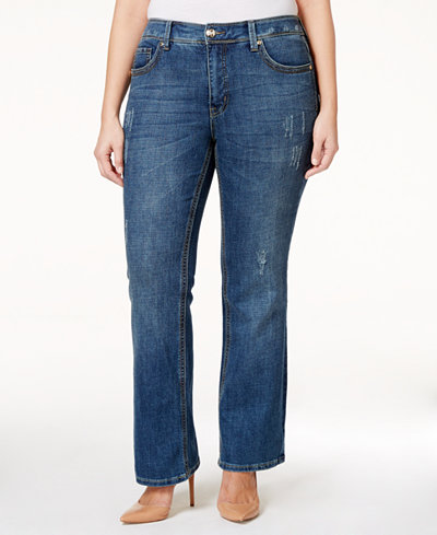 Melissa McCarthy Seven7 Trendy Plus Size Decoy Wash Ripped Bootcut Jeans