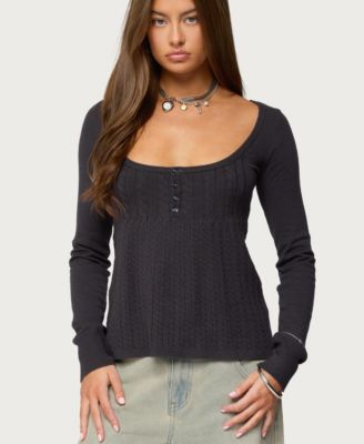 Women's Jaylah Cable Knit Babydoll Top
