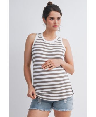 Maternity Ribbed Striped Round Neck Tank Top