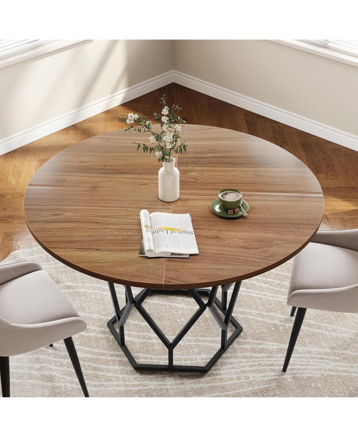 gaomon 47 Inch Round Dining Table Farmhouse Dining Kitchen Table for 4-6 People Kitchen and Dining Room Tables