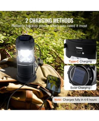 4-Pack Rechargeable LED Camping Lanterns, Solar and USB Charging, Collapsible, Power Bank Function