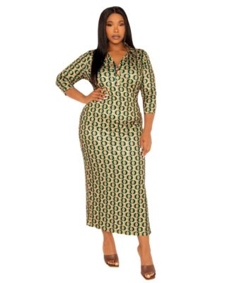 Plus Size Geometric Print Bodycon Midi Dress