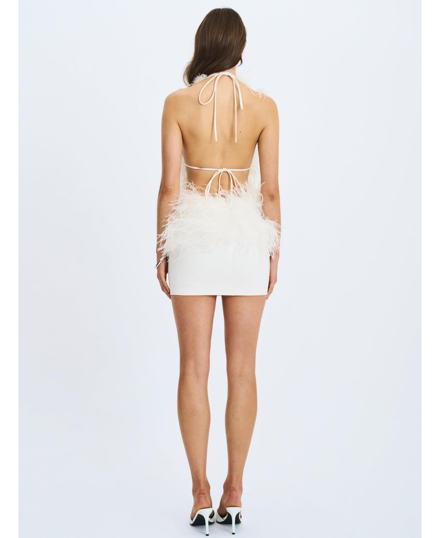 Women's Quisten Feathered Plunging Halter Mini Dress