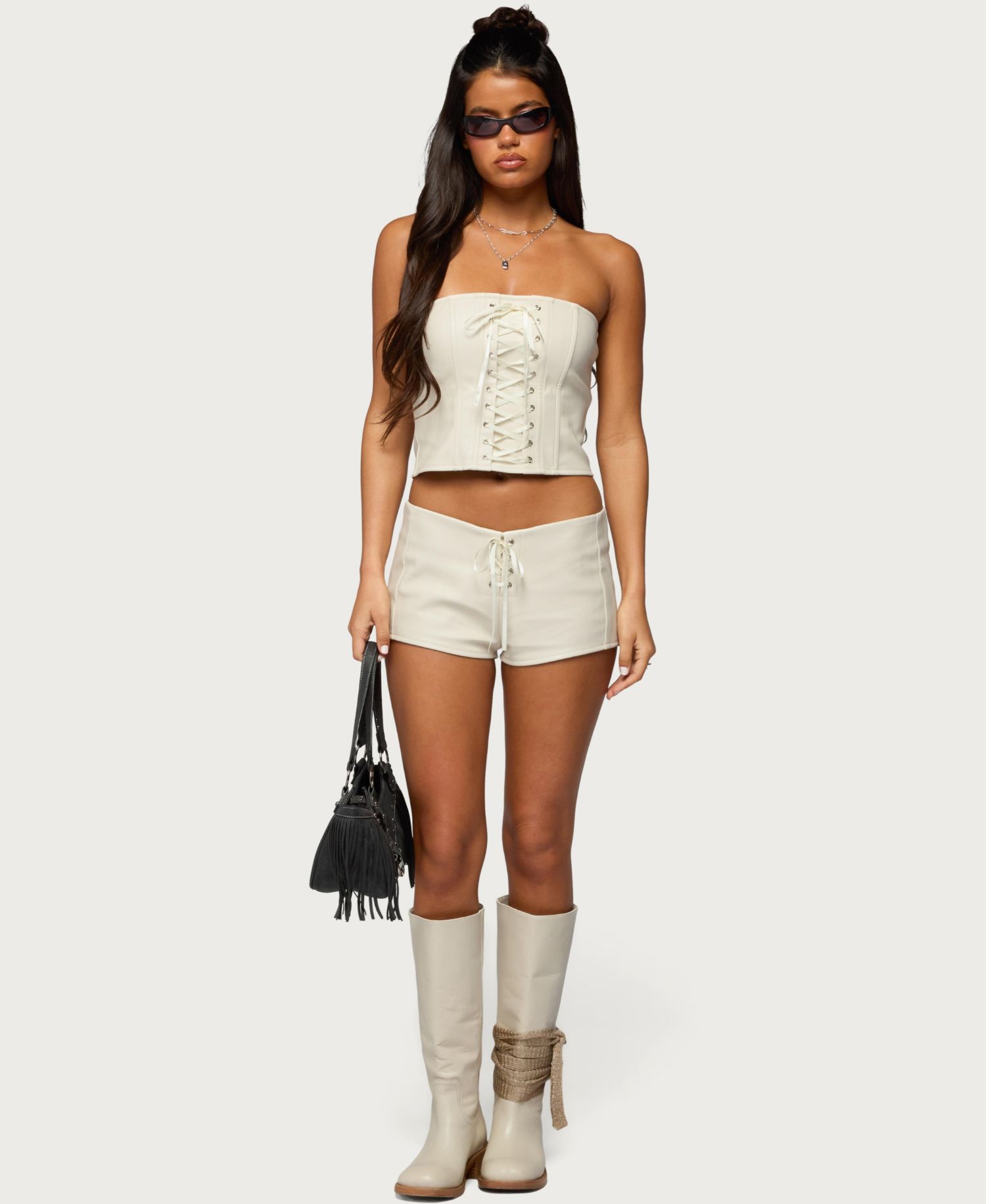 Women's Wilde Lace Up Faux Leather Shorts